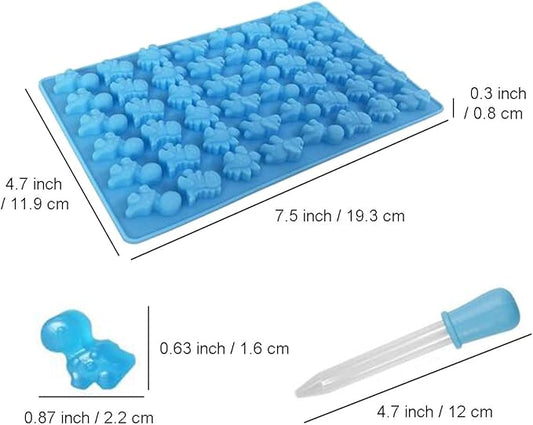 KRLIFCSL Mini Gummy Dinosaur Silicone Candy Molds, Non-Stick Chocolate Molds for Making Fruit Gummies, Chocolates, Vitamin Candy, Party Novelty Gift, Pack of 4 with 4 Droppers (Mini Dinosaur)
