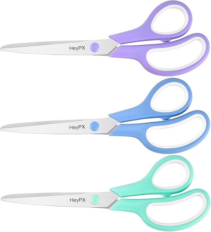 3-Pack 8.5" Ultra Sharp Stainless Steel Scissors - Premium All Purpose for Office, Crafts, Sewing, Home & School | Comfort-Grip Ambidextrous (Left & Right Handed)