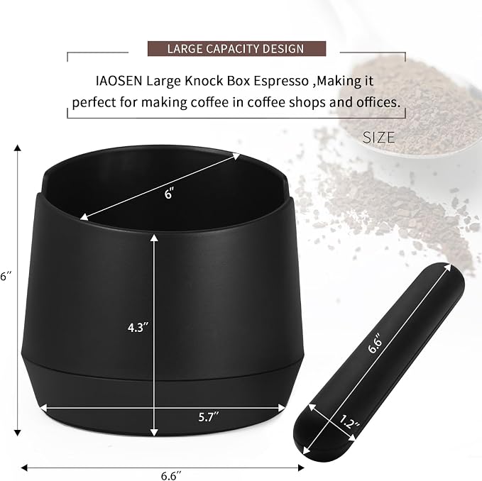 IAOSEN Knock Box 6 Inch Extra Large Capacity Design Espresso Knock Box Shock-absorbent Knock Box Espresso with Removable Knock Bar and Non-Slip Base Espresso Accessories for Home/Office