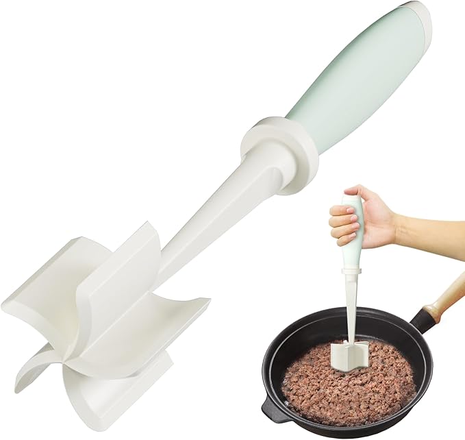 Upgrade Meat Chopper Hamburger Masher Ground Beef Smasher Utensil Mix Tool | Premium Heat Resistant Meat Masher, Nylon Potato Mashers Beef Smasher, Dishwasher Safe Non Stick Mix & Chop Tool Gift-White