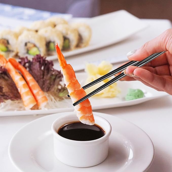 Black Deluxe Chopsticks Set Premium Stainless Steel 304 Japanese Chop sticks with Gift Case for Sushi and Asian Cuisine 10 Pairs Tableware Dinning Utensils Dishwasher Safe 9.06 Inches