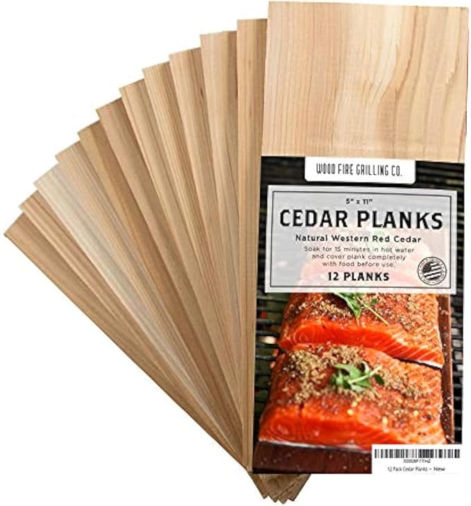 Wood Fire 12-Pack Cedar Grilling Planks for Salmon, Beef & More - USA-Made