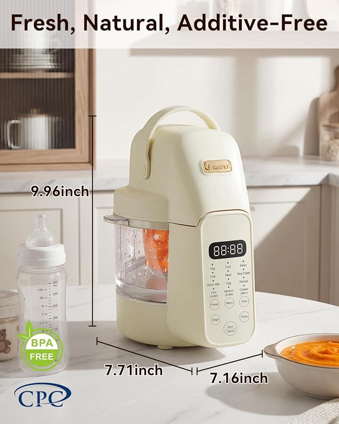 IAGREEA Baby Food Maker, 9-IN-1 Glass Baby Food Processor with Steamer | 3 Age Group Options, One Step Auto Cooking, BPA-Free, No Contact with Plastic, Manual Mode, Stainless Steel and Glass