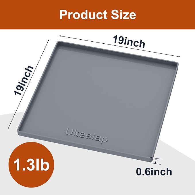 ukeetap 19" x 19" Extra Thick Silicone Mat Waterproof with Raised Edge, Under Sink Mat for Kitchen & Bathroom, Kitchen Cabinet Liner, Multi-Purpose for Storage & Protection, Gray