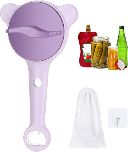 2026 Upgraded 4-in-1 Jar Opener for Seniors Adjustable | Stainless Steel Lid Opener with Handle, Includes Hook & storage bag , Can Opener for Arthritis and Weak Hands
