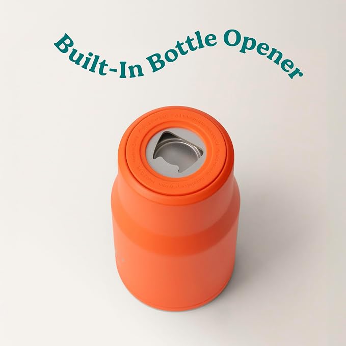 Reduce 4-in-1 Drink Cooler - Versatile Can & Bottle Holder with Vacuum Insulation - Keeps Drinks Cold Up to 4 Hours - Includes Bottle Opener - Fits Cupholders & Dishwasher Safe - 14oz - Orange Rush