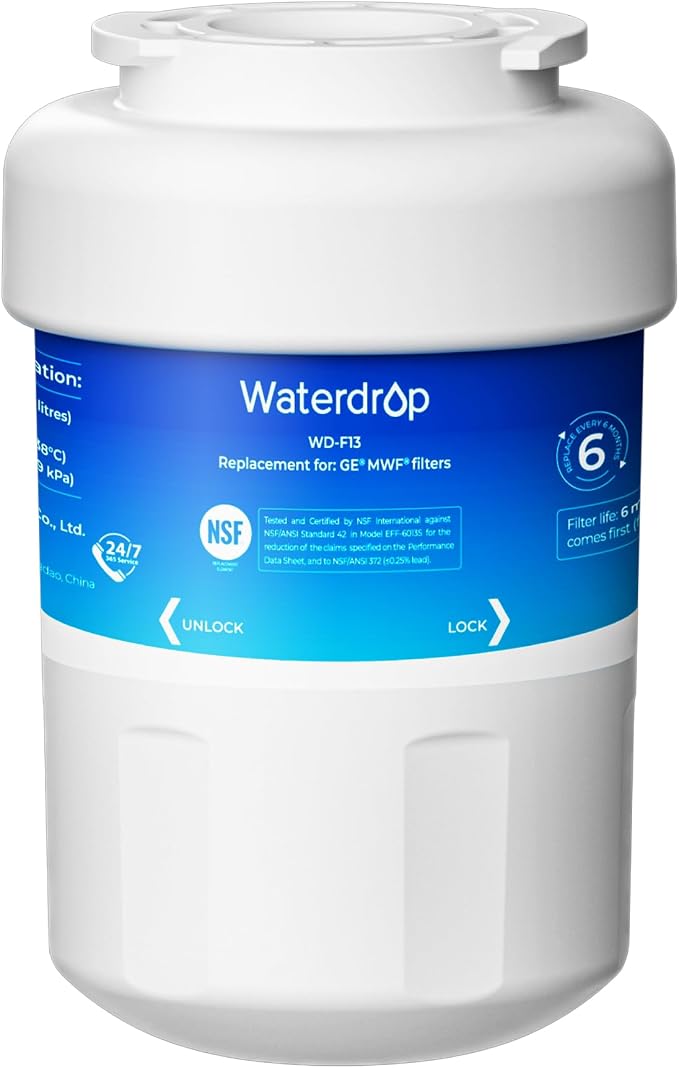 Waterdrop WD-F13 Refrigerator Water Filter, Replacement for GE® MWF® | Replacement for SmartWater® MWFP, MWFINT, MWFA, GWF, HDX FMG-1, Kenmore® 9991, GSE25GSHECSS, WFC1201