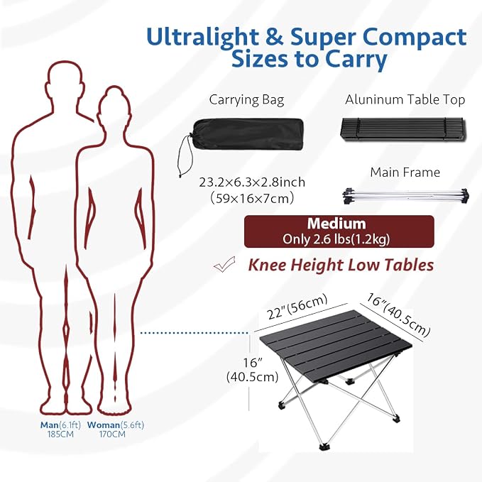 Grope Portable Camping Table,Aluminum Folding Beach Table (Black-M) | Portable & Easy to Carry, With Carry Bag for Camping, Prefect for Outdoor, Picnic, BBQ, Cooking, Festival, Beach, Home Use