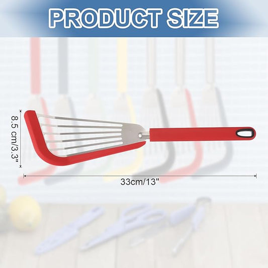 uxcell Silicone Fish Spatulas with Handle Kitchen Cooking Spatula for Egg, Fish, Pancake Red