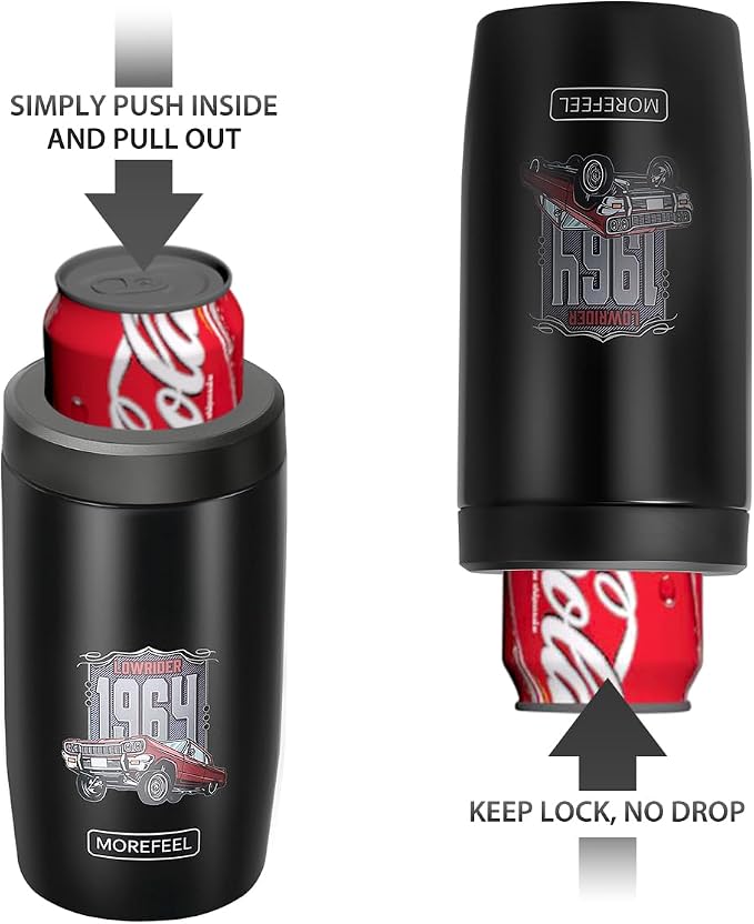 Morefeel 4-in-1 Insulated Can Cooler for 12 oz Cans & Bottles | 304 Stainless Steel Can Holder Fits 12 Oz Slim Cans, Standard Cans, Beer Bottles & Works as A Open Cup; Dishwasher Safe