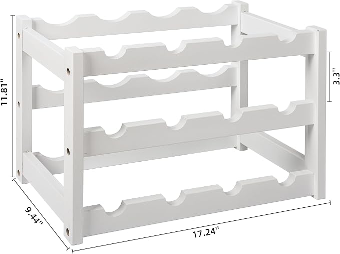 VASMIA Bamboo Wine Rack, Sturdy and Durable Wine Storage Cabinet Shelf, Wine Racks Countertop for Pantry,Kitchen,3-Tier 12 Bottles Wine Rack White