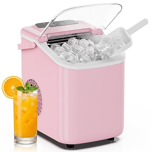 DUMOS Ice Maker Countertop, Ice Machine with Portable Handle, Basket and Scoop, 26lbs Daily, 9 Bullet Cubes in 6-8 Mins, Auto-Cleaning for Home, Kitchen, Office, Outdoors, RV Camping