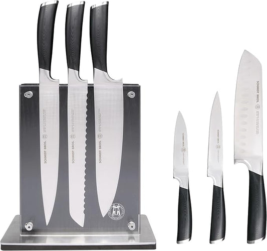 Schmidt Brothers - Heritage 7-Piece Kitcken Knife Set, High-Carbon German Stainless Steel Cutlery, and Clear Acrylic Magnetic Block Set