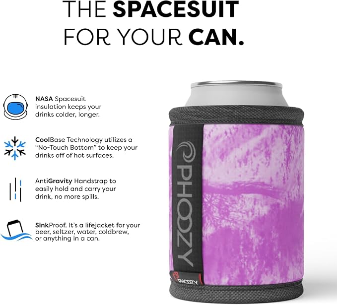 PHOOZY Insulated Can Cooler for 12 oz Cans - Patented Drink Sleeve with NASA-Inspired Technology - Keeps Beer, Soda & Sparkling Water Cold Longer - Lightweight Outdoor Can Holder - Pink