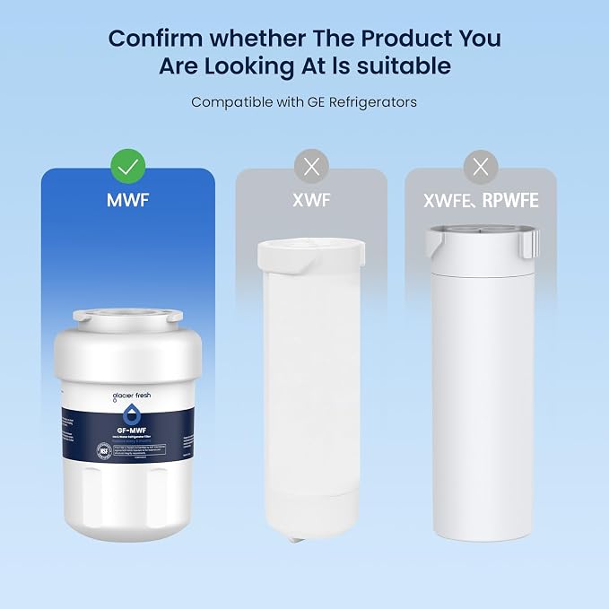 GLACIER FRESH MWF Refrigerator Water Filter Compatible with GE, 3-Pack | Compatible with SmartWater MWFP, MWFA, GWF, HDX FMG-1, WFC1201, RWF1060, 197D6321P006, Kenmore 9991