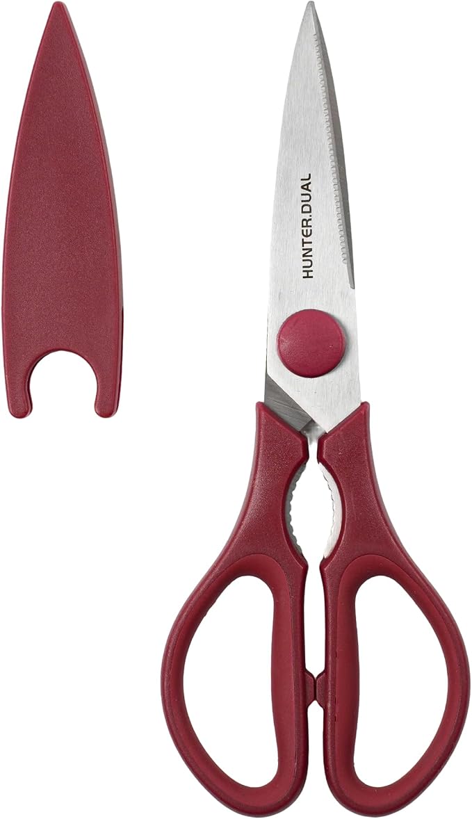 Kitchen Scissors for Food, HUNTER.DUAL Heavy Duty Come Apart Poultry Shears for Cooking, All Purpose for Cutting Chicken, Meat, Fish & Vegetables (Red, 8.35 Inch)