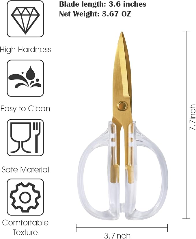 Kitchen Shears Scissors, ARCHIKING 7.7inch Gold Titanium Plated Scissor-Meat and Poultry Shears, Dishwasher Safe, Acrylic Handel All Purpose Stainless Steel Utility Scissor - Diamond Clear
