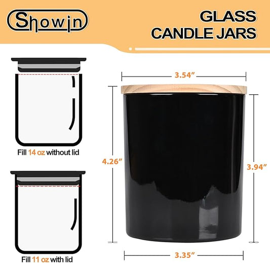 Thick Candle Jars for Making Candles 12 Pcs, 14 OZ Empty Jars with Wood Lids for Candle Making, Sample Container, Light Black