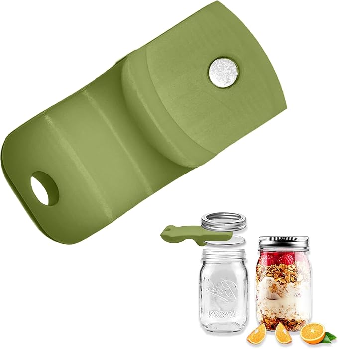 Mason Jar Opener and Canning Tool, Compatible with Mason Jar Lids, Releases Vacuum Seal on Wide Mouth and Regular Mouth, Magnetic Lid Lifter for Canning, Pickling (Military Green)