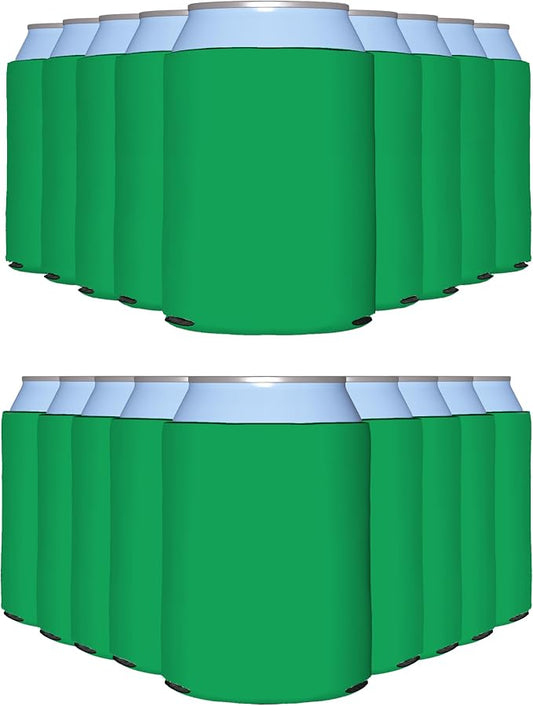 PartyPrints 100 Pack Emerald Blank Can Cooler Sleeves, Customizable Bulk Insulated Foam for Beer, Collapsible Plain Drink Holder, Cold Soda Insulator, 12oz Regular, 16oz Tall Cans