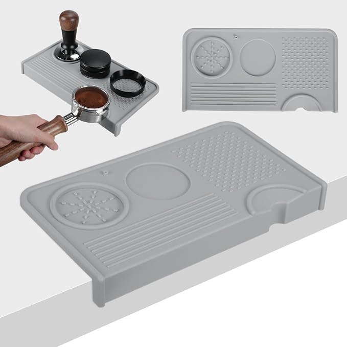 VOCOSTE Espresso Tamping Mat, Non-Slip, Protect Countertop, Gray | Large Surface for Consistent Tamping, Silicone Protects Counters From Dents, Stays Put During Use, Tamper Mat for Barista