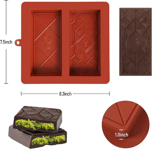 Chocolate Bar Mold Deep Dubai 1 Inch Pistachio Chocolate Bar Silicone Thick Mold for Stuffed Bar, Large Candy Mould for Filling, Pistachio Design