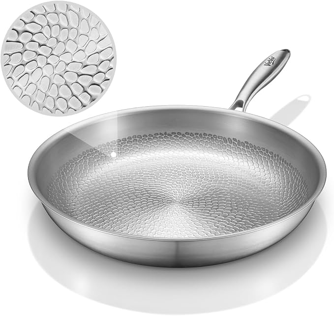 VocVoi Titanium pans for cooking,12" Nonstick pro frying cookware | Uncoated Hammered Pure Titanium, PFOA/PFAS/PTFE Free skillets, Induction & Oven-Safe, Compatible with All Cooktops