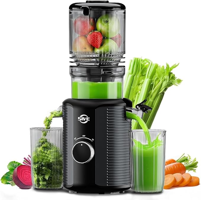 5ive Cold Press Juicer, 5.1 Inch Wide Chute Slow Masticating Extractor | 1.7 L Slow Juice Extractor for Whole Fruits Veggies, Easy Clean Electric Maker with Recipe Guide, Rate of 99% juice