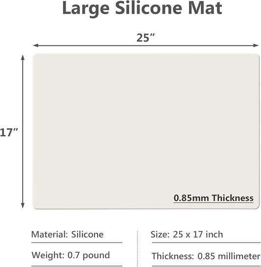 25"x 17"x 0.03" Silicone Mats for Kitchen Counter, Large Silicone Countertop Protector, Nonskid Heat Resistant Desk Saver Pad, Multipurpose Mat, Placemat, Beige