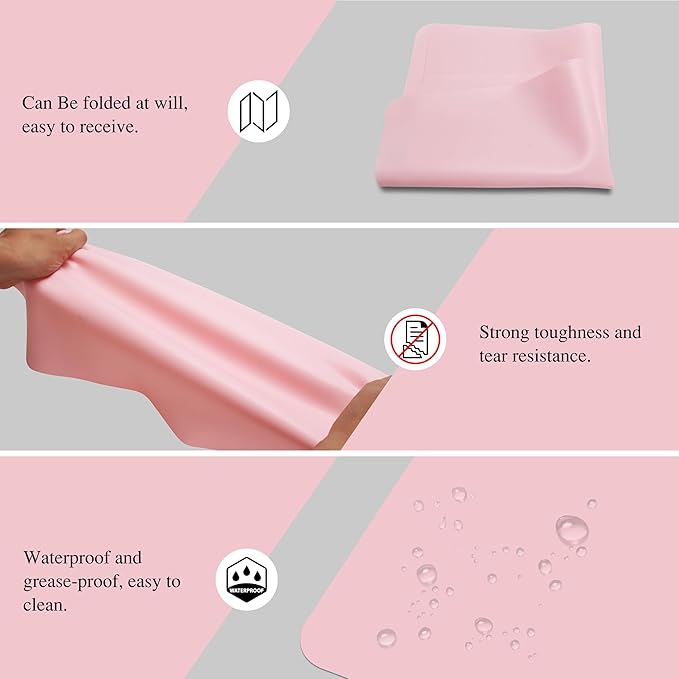 Silicone Craft Mats, YACEYACE 2Pcs 24"x 16" Large Silicone Mat, Pink Silicone Craft Mats for Paiting, Jewelry,Heat Resistant, Kitchen Counter