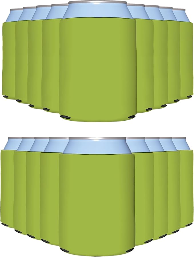 PartyPrints 100 Pack Olive Blank Can Cooler Sleeves, Customizable Bulk Insulated Foam for Beer, Collapsible Plain Drink Holder, Cold Soda Insulator, 12oz Regular, 16oz Tall Cans