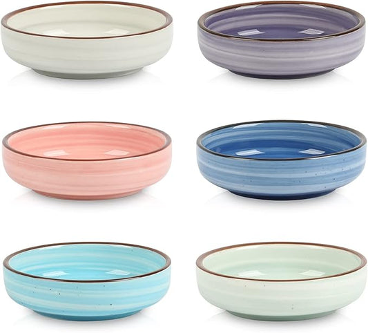 Selamica Ceramic 2.5 OZ Soy Sauce Dish Dipping Bowls Set of 6, 3.3 Inch Small Side Dish Pinch Bowls, Mini Bowls for Condiments, Ketchup, BBQ, Sushi, Gradient Color