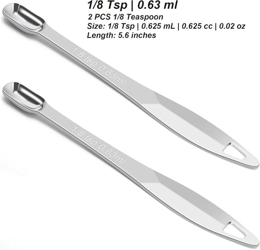 2 Pcs 1/8 Teaspoon (0.63 mL | 1/8 Tsp | 0.63 cc | 1/64 oz) Stainless Steel Single Measuring Spoon, Long Handle Metal Measuring Spoon, Kitchen Gadgets for Cooking & Baking
