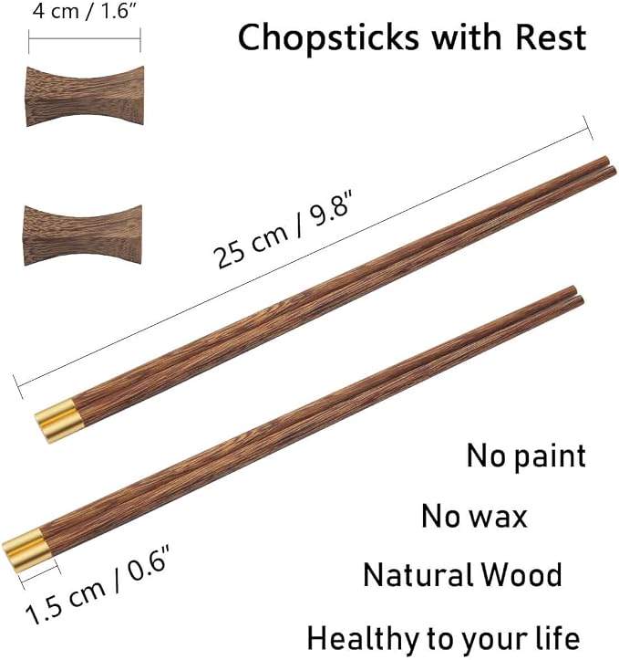 Wooden Chopsticks Reusable with Case, Chinese Chop Sticks Set with Holder 2 Pair (Wenge)