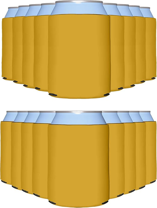 PartyPrints 100 Pack Gold Blank Can Cooler Sleeves, Customizable Bulk Insulated Foam for Beer, Collapsible Plain Drink Holder, Cold Soda Insulator, 12oz Regular, 16oz Tall Cans