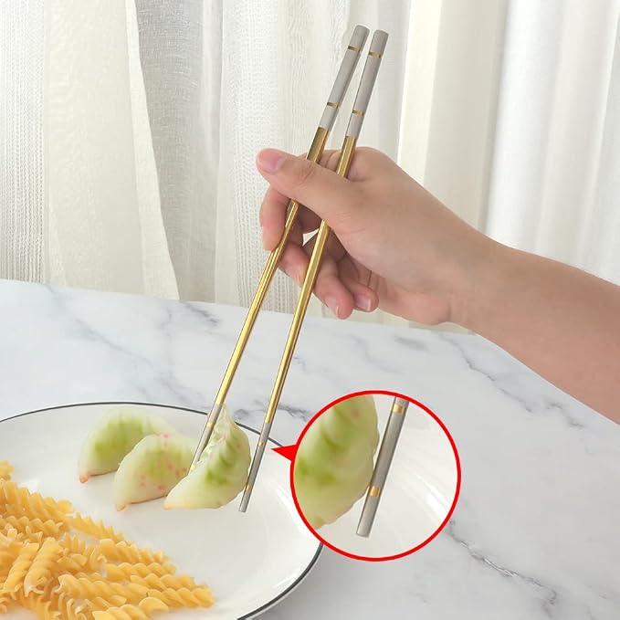 Buyer Star Stainless Steel Korean Chopsticks Spoons and Fork Set, 2 Pack Reusable Forks and Spoons Silverware Korean Utensil Set, Portable Utensils Dinnerware for Home (Gold)