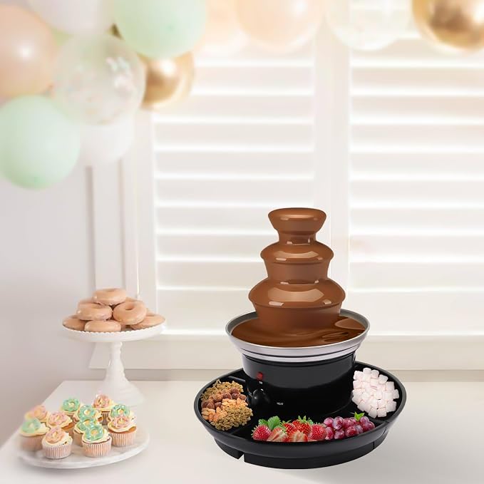 Chocolate Fountain, 3-Tier Mini Chocolate Fountain Machine, Electric Chocolate Melting Fountain Machine, Stainless Steel Electric Chocolate Fondue Fountain for Cheese, BBQ Sauce, Syrup,