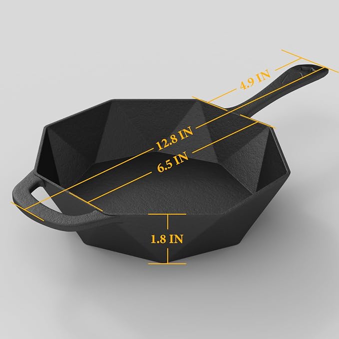 Cast Iron Skillet with Lid,Pre-seasone Mini Cast Iron Smoker Skillets & Egg Pan with Assist Handle, 6.5 Inch Octagonal Design Frying Pan for Searing, Baking, Grilling, Roasting (Skillet-1)