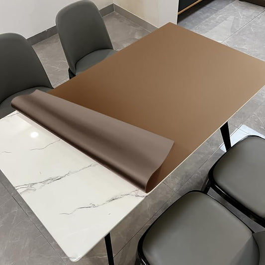 Leather Table Cover,1.8mm Thick,42x84 Inch Table Protector,Table Protector for Dining Room Table,Dining Table Cover,Waterproof Table Cover.(Mud Color+Champagne Gold,42x84)