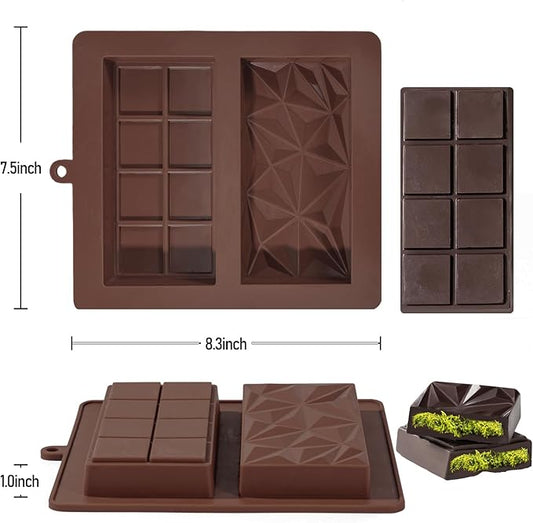 Chocolate Bar Mold Deep Dubai 1 Inch 2 Pcs Pistachio Chocolate Bar Silicone Thick Mold for Stuffed Bar, Large Candy Bar Mould for Filling, Brown