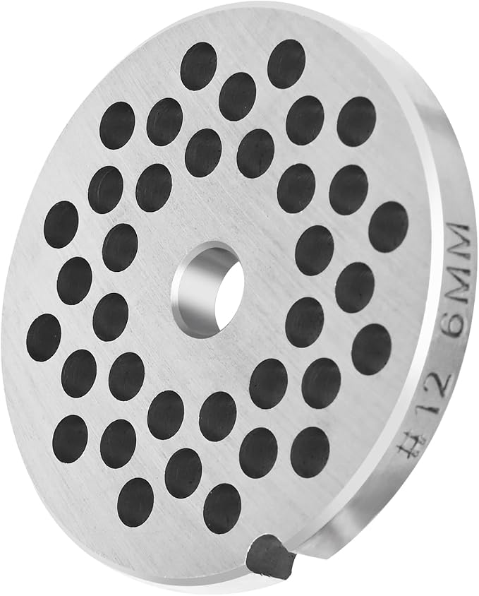 #12 Meat Grinder Plate 6mm, Heavy Duty Stainless Steel | Fits #12 grinders & makes 6mm grind, Rustproof stainless steel, For coarse sausage & burger, Heavy duty for home use.