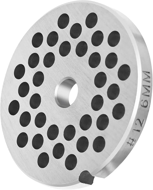 #12 Meat Grinder Plate 6mm, Heavy Duty Stainless Steel | Fits #12 grinders & makes 6mm grind, Rustproof stainless steel, For coarse sausage & burger, Heavy duty for home use.