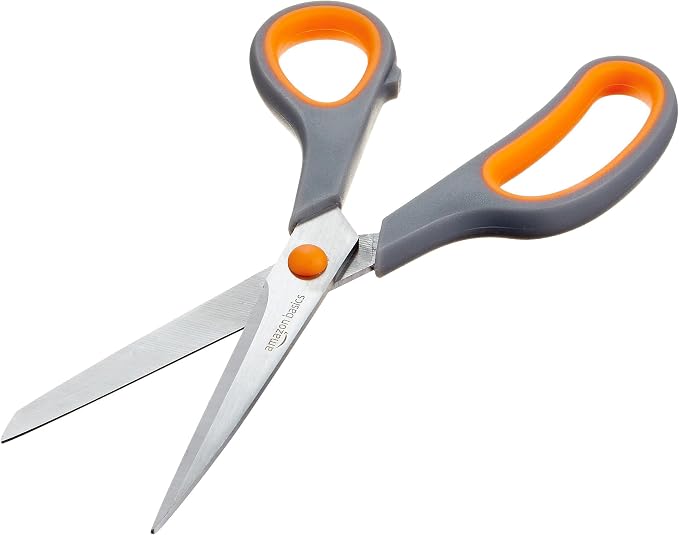 Amazon Basics Multipurpose Stainless Steel Scissors for Office, Crafts, Right/Left Handed, Comfort Grip, PVD Coated, 3-Pack, Multicolor