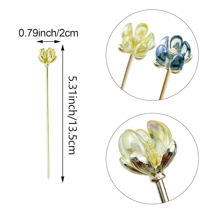 4PCS Lotus Hair Sticks for Buns, Vintage Retro Gold Metal Hair Sticks Pins Chinese Hanfu Asian Flower Hair Chopsticks Hairpins for Women Girls
