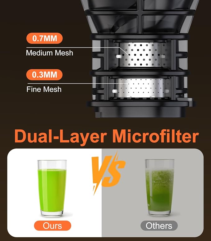 Cold Press Juicer, Extra-Wide Feed Chute, Max Nutrient Retention, Slow Masticating Juicer for Whole Fruits & Vegetables