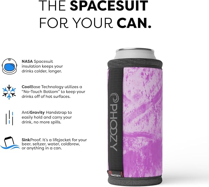 PHOOZY Insulated Can Cooler for Slim 12 oz Cans - Patented Drink Sleeve with NASA-Inspired Technology - Keeps Beer, Soda & Sparkling Water Cold Longer - Lightweight Outdoor Can Holder - Pink