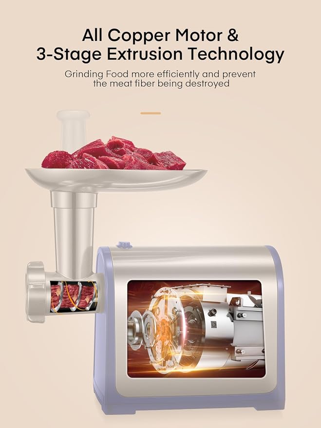 Electric Meat Grinder, Sausage Stuffer with 3 Sausage Tubes, 2 Blades, 3 Plates, 3200W Max, Meat Grinder Heavy Duty for Home Kitchen Use, Stainless Steel (Blue)