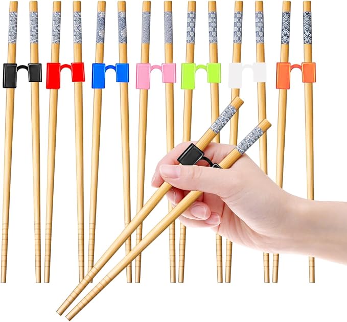 EAEDMY 7 Pairs Training Kid Adult Chopsticks and Trainers for Beginners, Japanese Wooden Beginners Training Chopsticks Helpers Set, Reusable, Dishwasher Safe, L8.86Inch (2.Japanese pattern B)