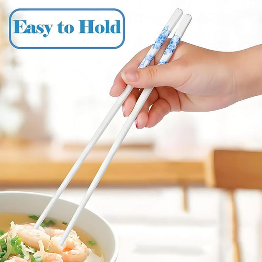 Ceramic Chopsticks Reusable 5PC,Porcelain Chop Sticks,Blue White,9.7'' | Easy to Clean,Dishwasher Safe,Heat Resistant,5 Pairs,with a Gift case,Cooking Chopsticks,High-grade Bone China Porcelain
