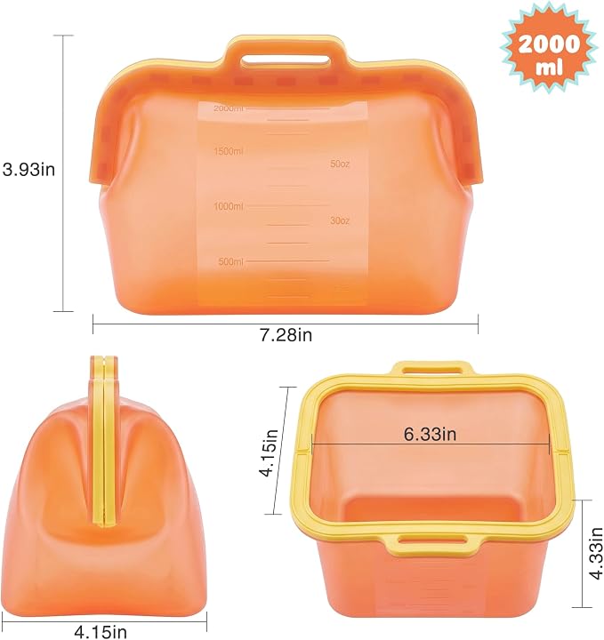 68oz Reusable Silicone Food Storage Bags with Magnetic Seal, Stand Up Freezer Bags for Meal Prep, Snacks, Sandwiches & Leftovers, Dishwasher Safe Reusable Food Storage Bag (Orange)
